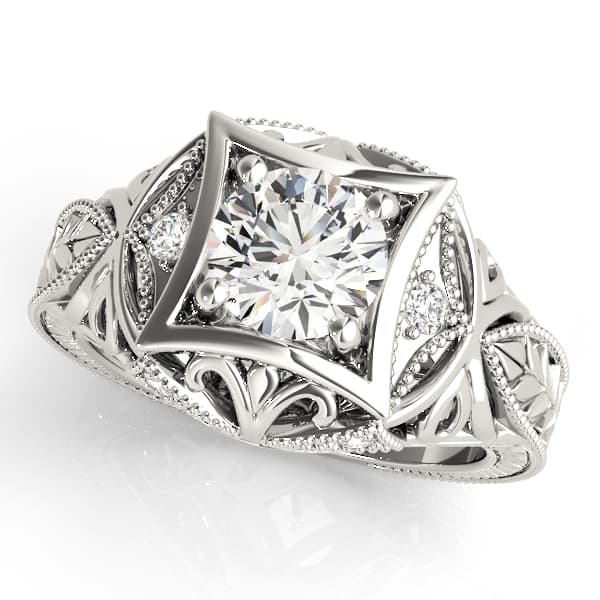 Vintage Inspired Engraved Milgrain Engagement Ring — style 83320 in 10k White Gold