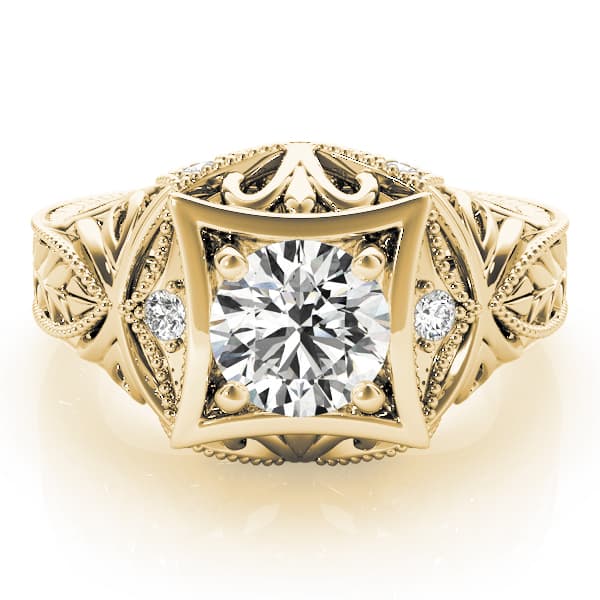 Vintage Inspired Engraved Milgrain Engagement Ring, style 83320, On hand view in yellow gold