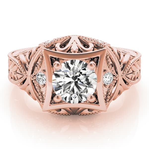 Vintage Inspired Engraved Milgrain Engagement Ring, style 83320, On hand view in rose gold