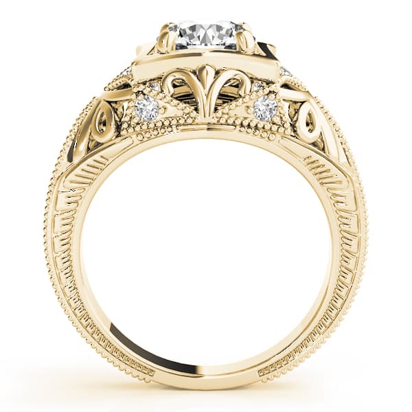 Vintage Inspired Engraved Milgrain Engagement Ring, style 83320, Side view in yellow gold