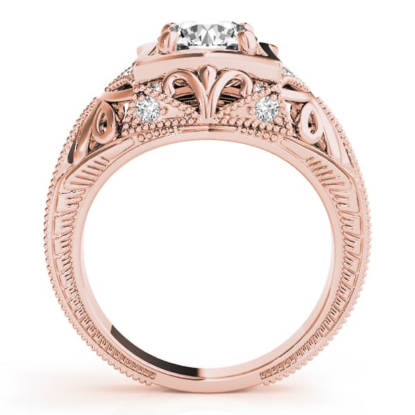 Vintage Inspired Engraved Milgrain Engagement Ring, style 83320, Side view in rose gold
