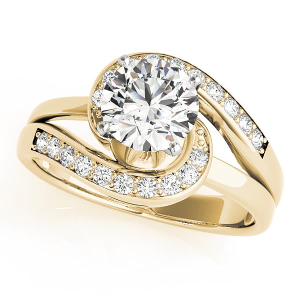 Bypass Swirl Prong In Channel Engagement Ring, style 83326, Front view in yellow gold