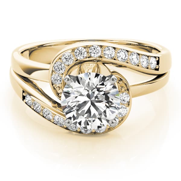 Bypass Swirl Prong In Channel Engagement Ring, style 83326, On hand view in yellow gold