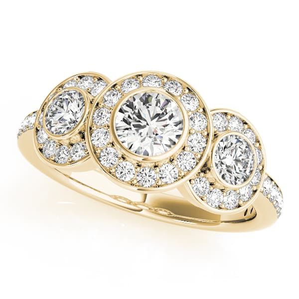 3 Stone Round Engagement Ring, style 83341, Front view in yellow gold