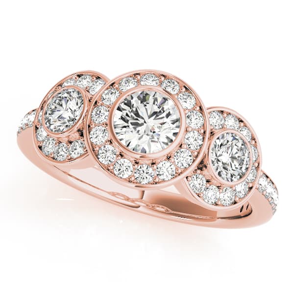3 Stone Round Engagement Ring, style 83341, Front view in rose gold