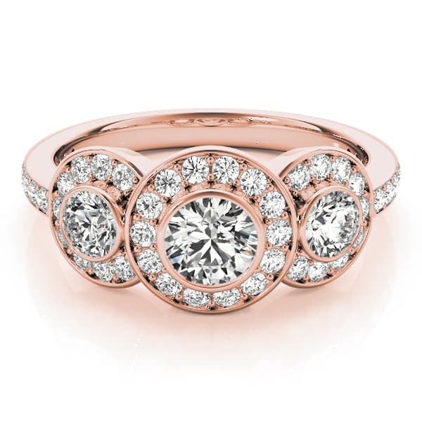 3 Stone Round Engagement Ring, style 83341, On hand view in rose gold