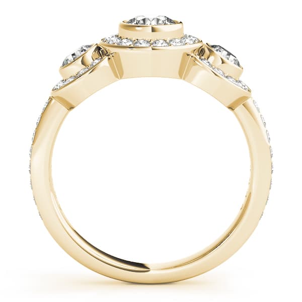 3 Stone Round Engagement Ring, style 83341, Side view in yellow gold