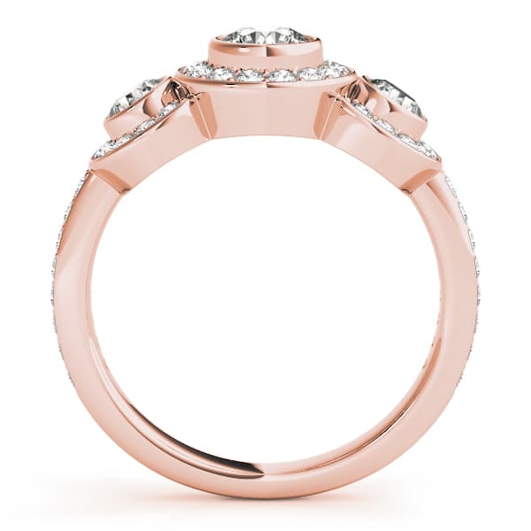 3 Stone Round Engagement Ring, style 83341, Side view in rose gold