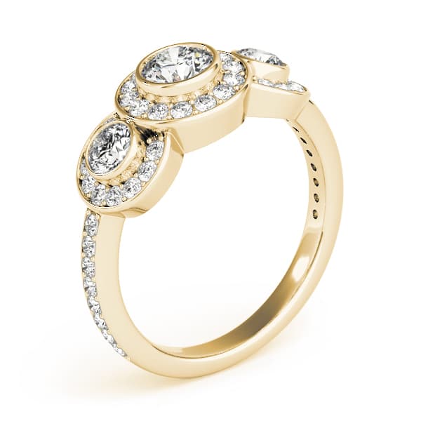 3 Stone Round Engagement Ring, style 83341, Top view in yellow gold