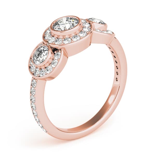 3 Stone Round Engagement Ring, style 83341, Top view in rose gold