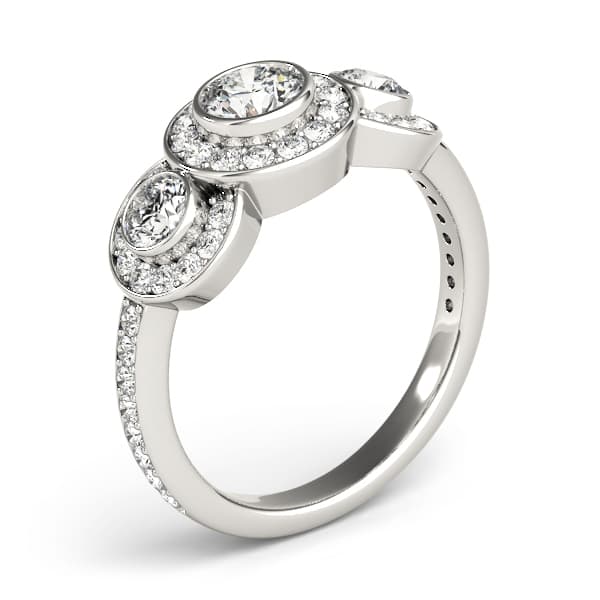 3 Stone Round Engagement Ring, style 83341, Top view in white gold or platinum