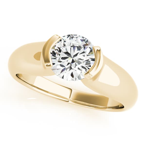 Round Half Bezel Solitaire Engagement Ring, style 83343, Front view in yellow gold