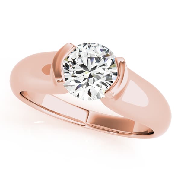 Round Half Bezel Solitaire Engagement Ring, style 83343, Front view in rose gold