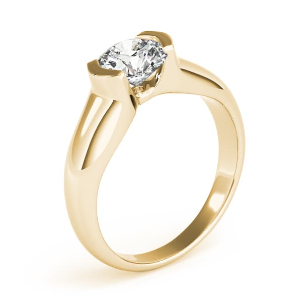 Round Half Bezel Solitaire Engagement Ring, style 83343, Angle view in yellow gold