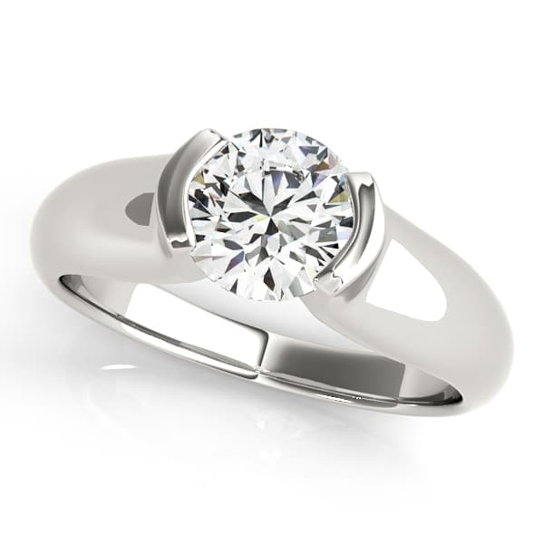 Round Half Bezel Solitaire Engagement Ring — style 83343 in 10k White Gold