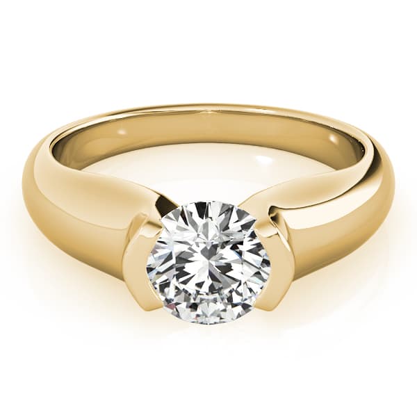 Round Half Bezel Solitaire Engagement Ring, style 83343, On hand view in yellow gold