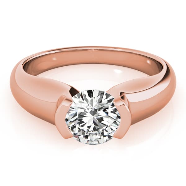 Round Half Bezel Solitaire Engagement Ring, style 83343, On hand view in rose gold