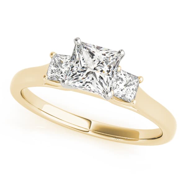 3 Stone Princess Engagement Ring, style 83347, Front view in yellow gold