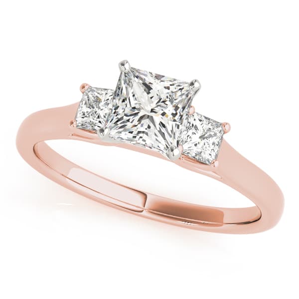 3 Stone Princess Engagement Ring, style 83347, Front view in rose gold