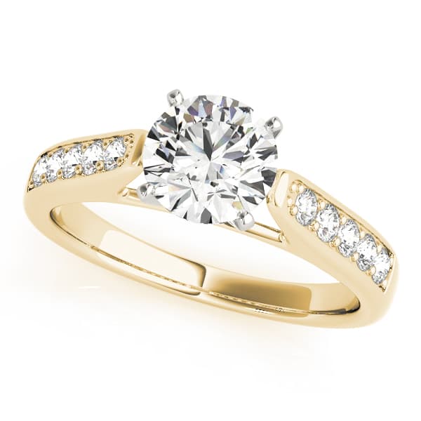 Single Row Prong In Channel Cathedral Engagement Ring, style 83357, Front view in yellow gold