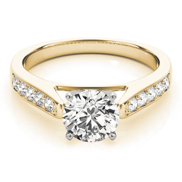 Single Row Prong In Channel Cathedral Engagement Ring, style 83357, On hand view in yellow gold