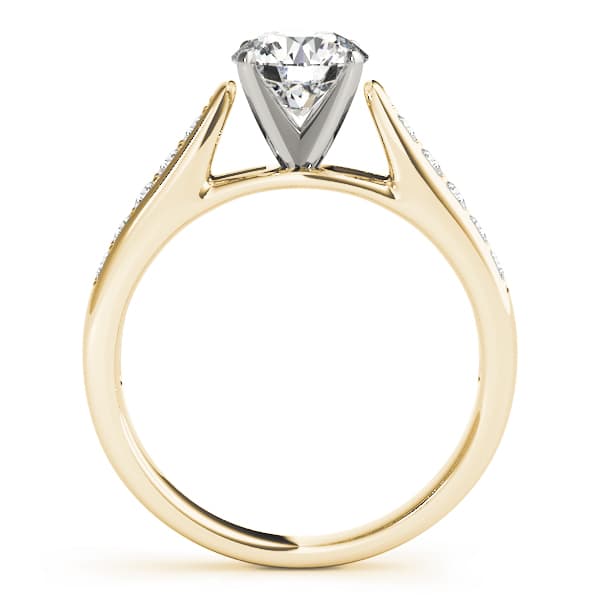 Single Row Prong In Channel Cathedral Engagement Ring, style 83357, Side view in yellow gold