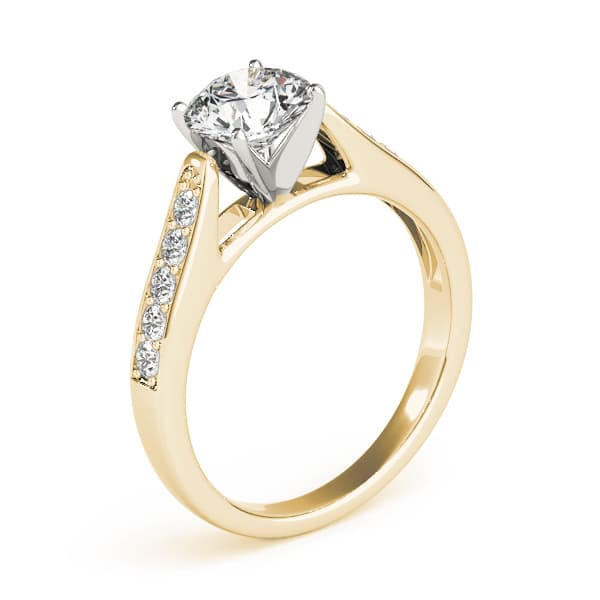Single Row Prong In Channel Cathedral Engagement Ring, style 83357, Top view in yellow gold