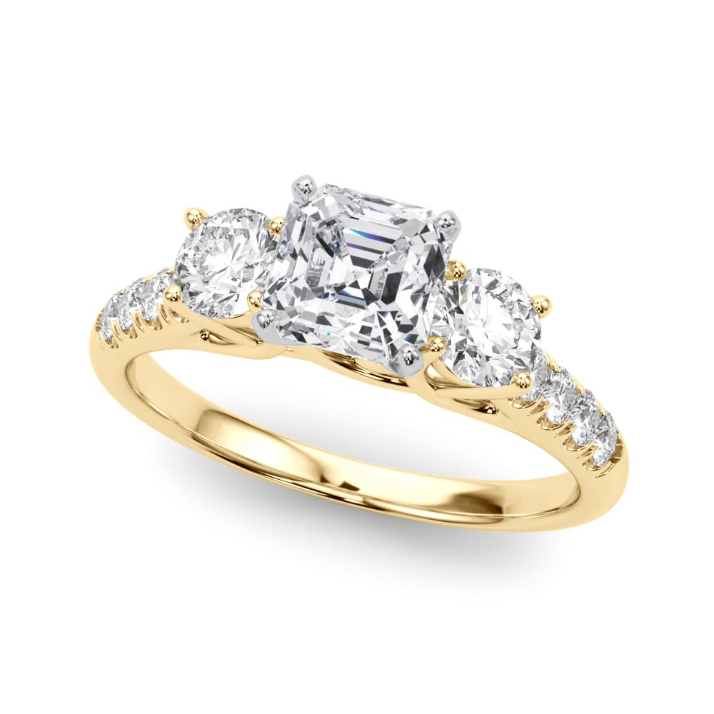 3-Stone Single Row Engagement Ring, style 83364, Front view in yellow gold