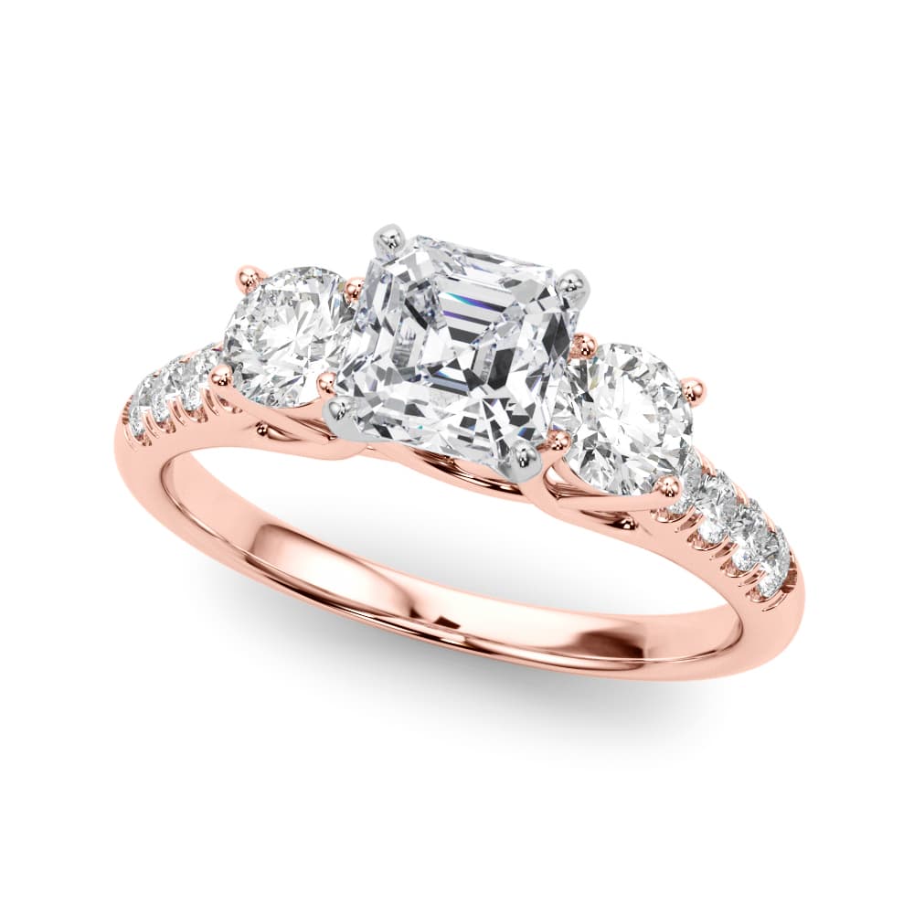 3-Stone Single Row Engagement Ring, style 83364, Front view in rose gold