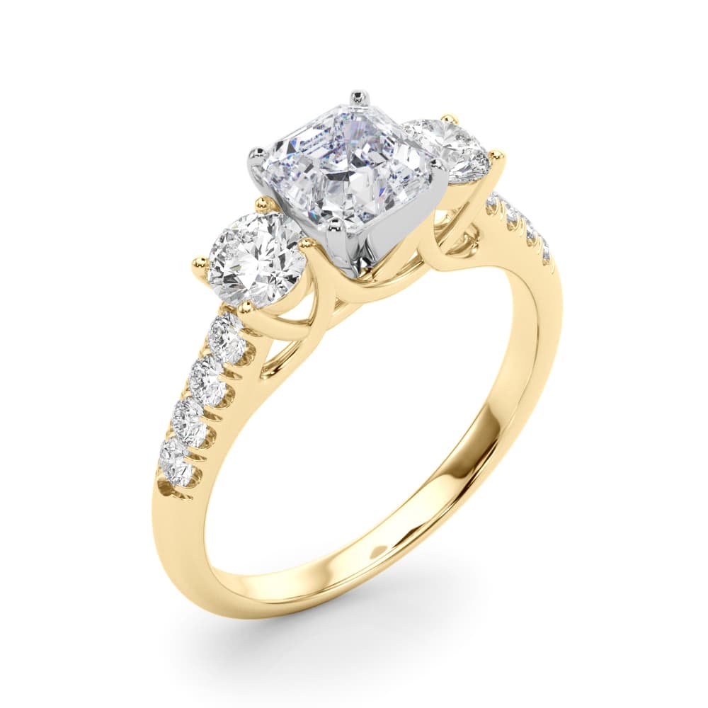 3-Stone Single Row Engagement Ring, style 83364, Angle view in yellow gold