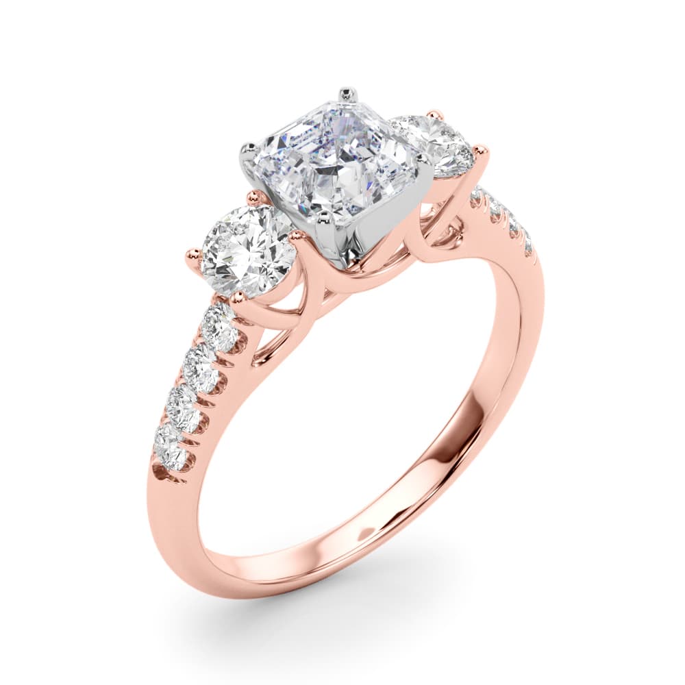 3-Stone Single Row Engagement Ring, style 83364, Angle view in rose gold