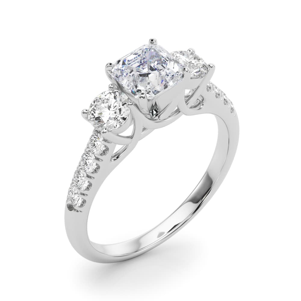 3-Stone Single Row Engagement Ring, style 83364, Angle view in white gold or platinum