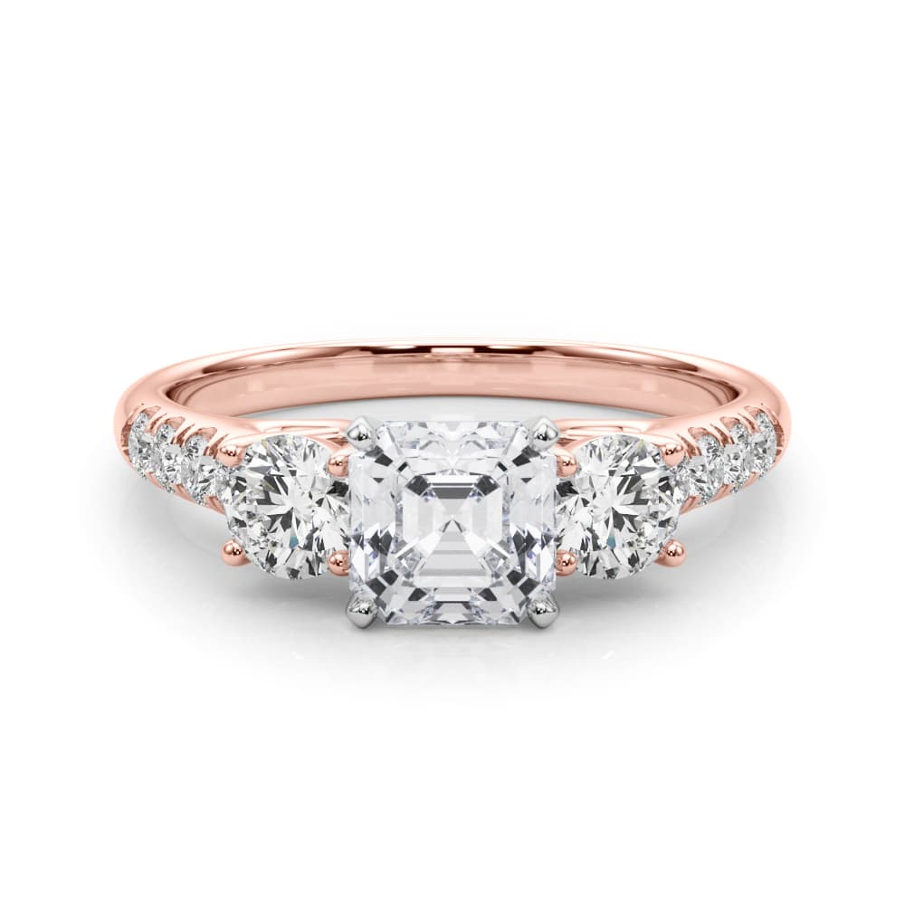 3-Stone Single Row Engagement Ring, style 83364, On hand view in rose gold