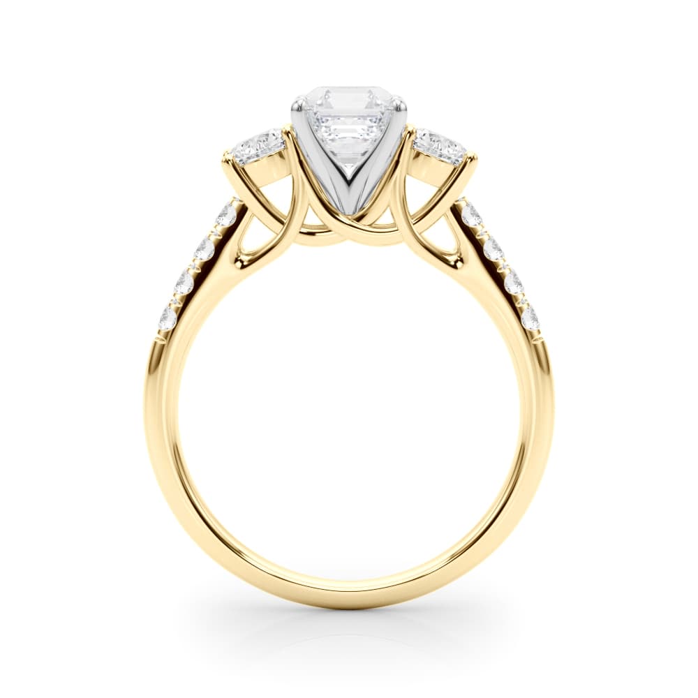 3-Stone Single Row Engagement Ring, style 83364, Side view in yellow gold