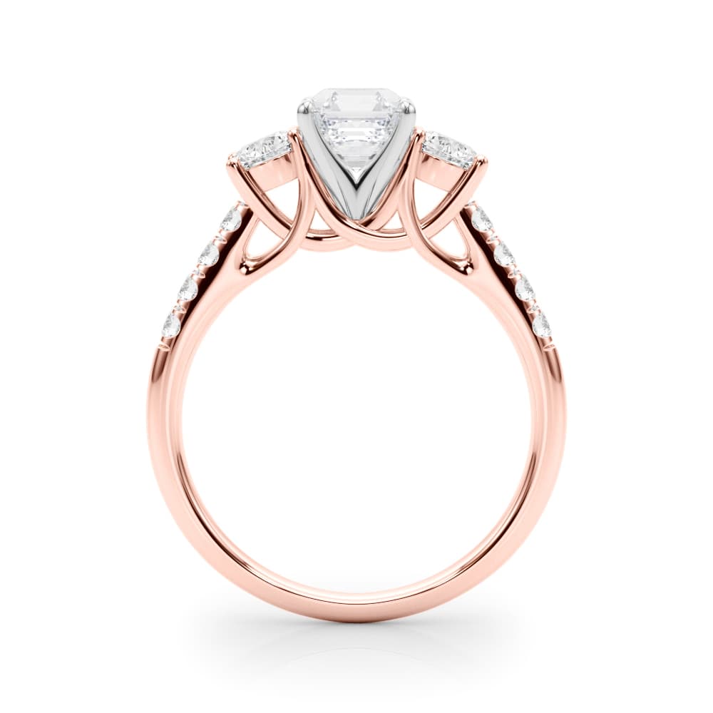 3-Stone Single Row Engagement Ring, style 83364, Side view in rose gold