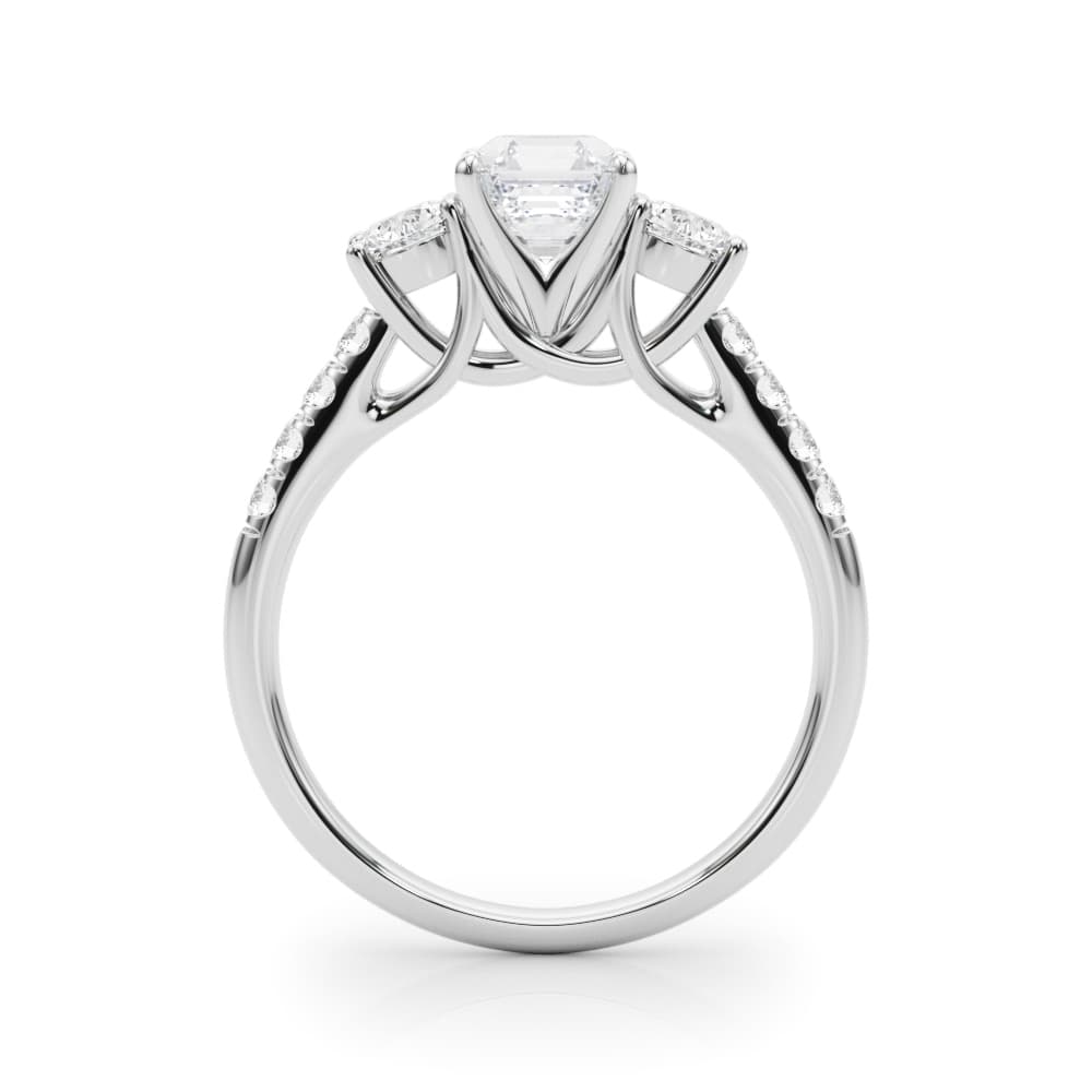 3-Stone Single Row Engagement Ring, style 83364, Side view in white gold or platinum