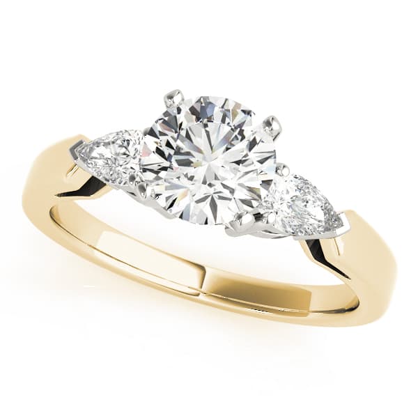 3-Stone Round & Pear Engagement Ring, style 83365, Front view in yellow gold