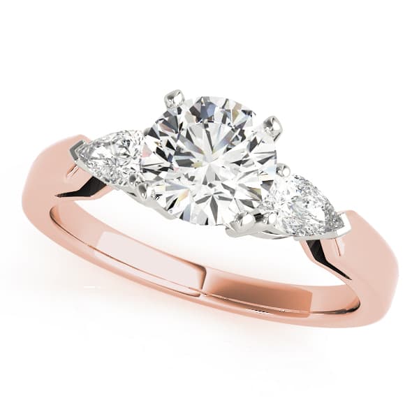 3-Stone Round & Pear Engagement Ring, style 83365, Front view in rose gold