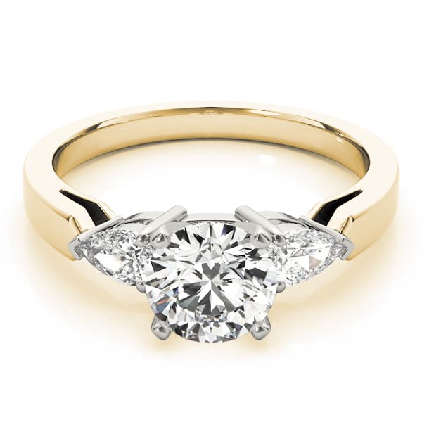3-Stone Round & Pear Engagement Ring, style 83365, On hand view in yellow gold
