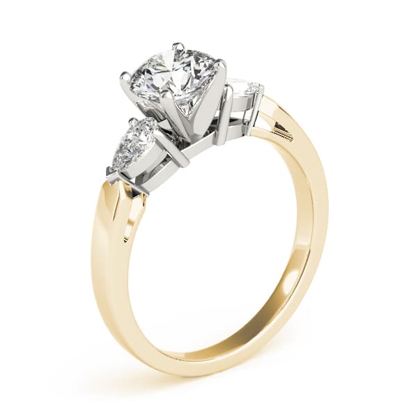 3-Stone Round & Pear Engagement Ring, style 83365, Top view in yellow gold