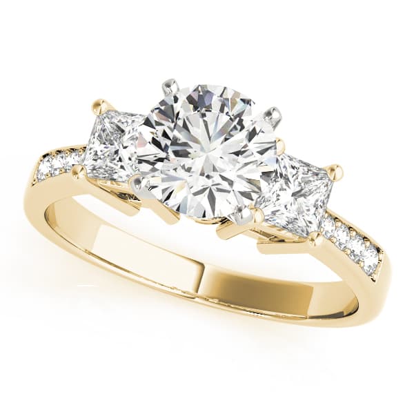 Single Row 3-Stone Round & Princess Engagement Ring, style 83368, Front view in yellow gold