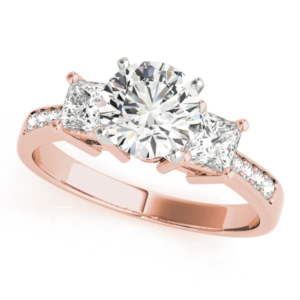 Single Row 3-Stone Round & Princess Engagement Ring, style 83368, Front view in rose gold