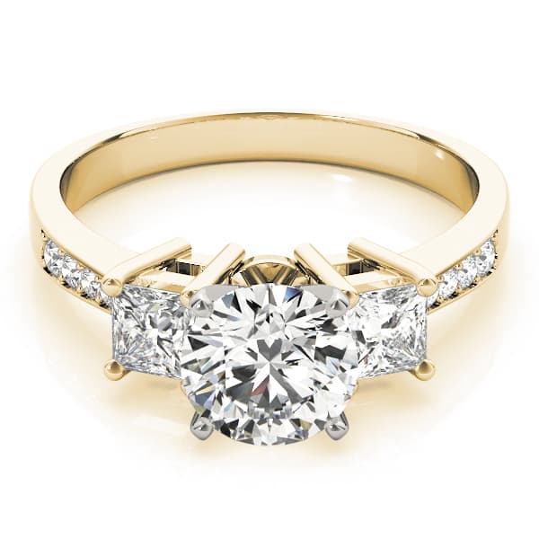Single Row 3-Stone Round & Princess Engagement Ring, style 83368, On hand view in yellow gold