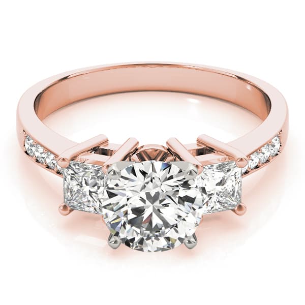 Single Row 3-Stone Round & Princess Engagement Ring, style 83368, On hand view in rose gold