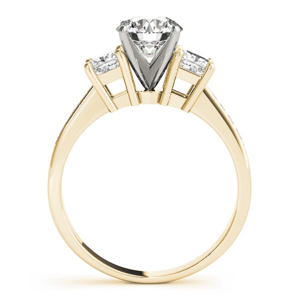 Single Row 3-Stone Round & Princess Engagement Ring, style 83368, Side view in yellow gold