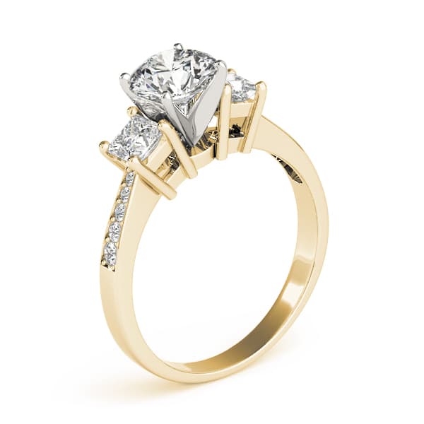 Single Row 3-Stone Round & Princess Engagement Ring, style 83368, Top view in yellow gold