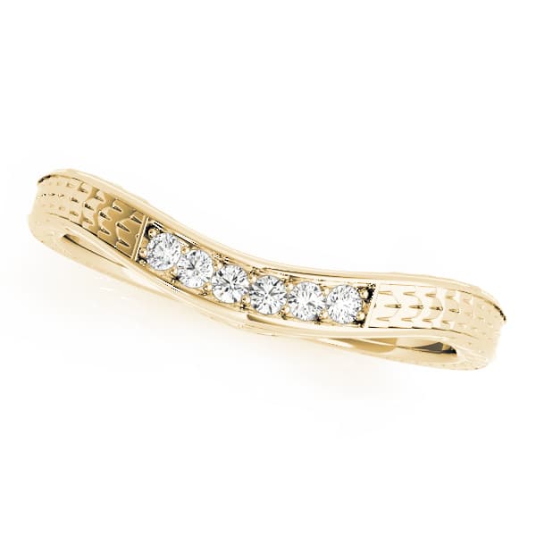 Prong Set Filigree Curved Wedding Band (0.06 ct. tw.), Front view in yellow gold