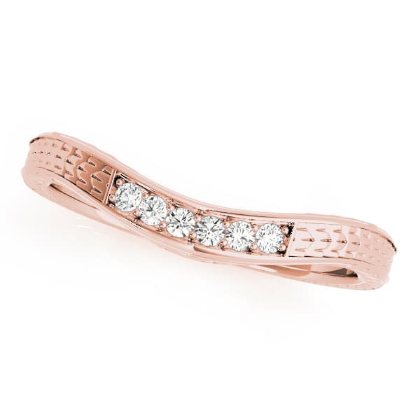 Prong Set Filigree Curved Wedding Band (0.06 ct. tw.), Front view in rose gold