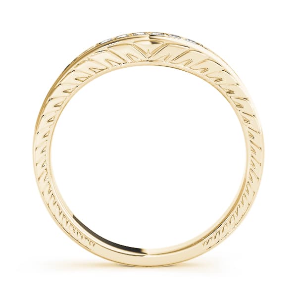 Prong Set Filigree Curved Wedding Band (0.06 ct. tw.), Side view in yellow gold