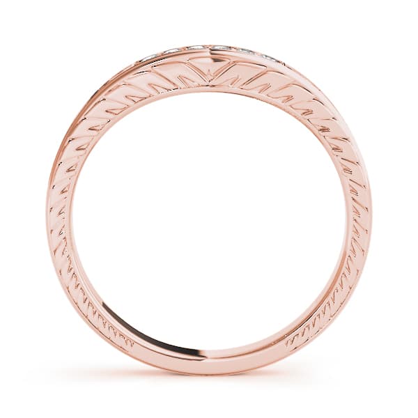 Prong Set Filigree Curved Wedding Band (0.06 ct. tw.), Side view in rose gold